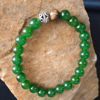 Pulseira de Pedra Natural Jade Verde Taiwan com Acabamento Metal Tibetano